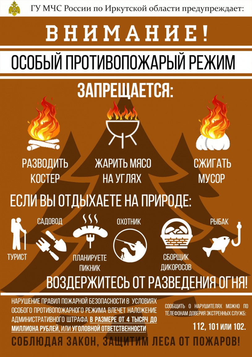 ВНИМАНИЕ! С 30 апреля на территории ряда районов Иркутской области установлен особый противопожарный режим